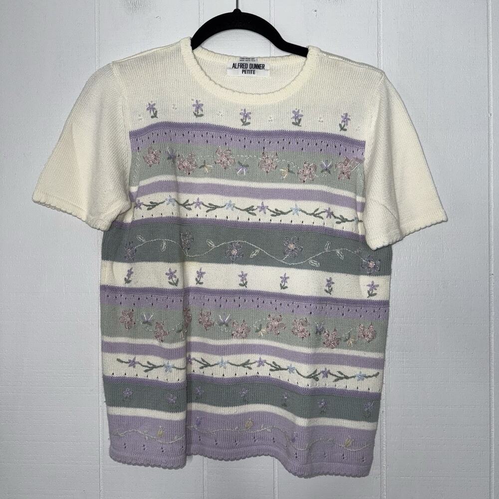 Alfred Dunner Women’s Vintage Floral Sweater Short Sleeve Cottage Grandma PS